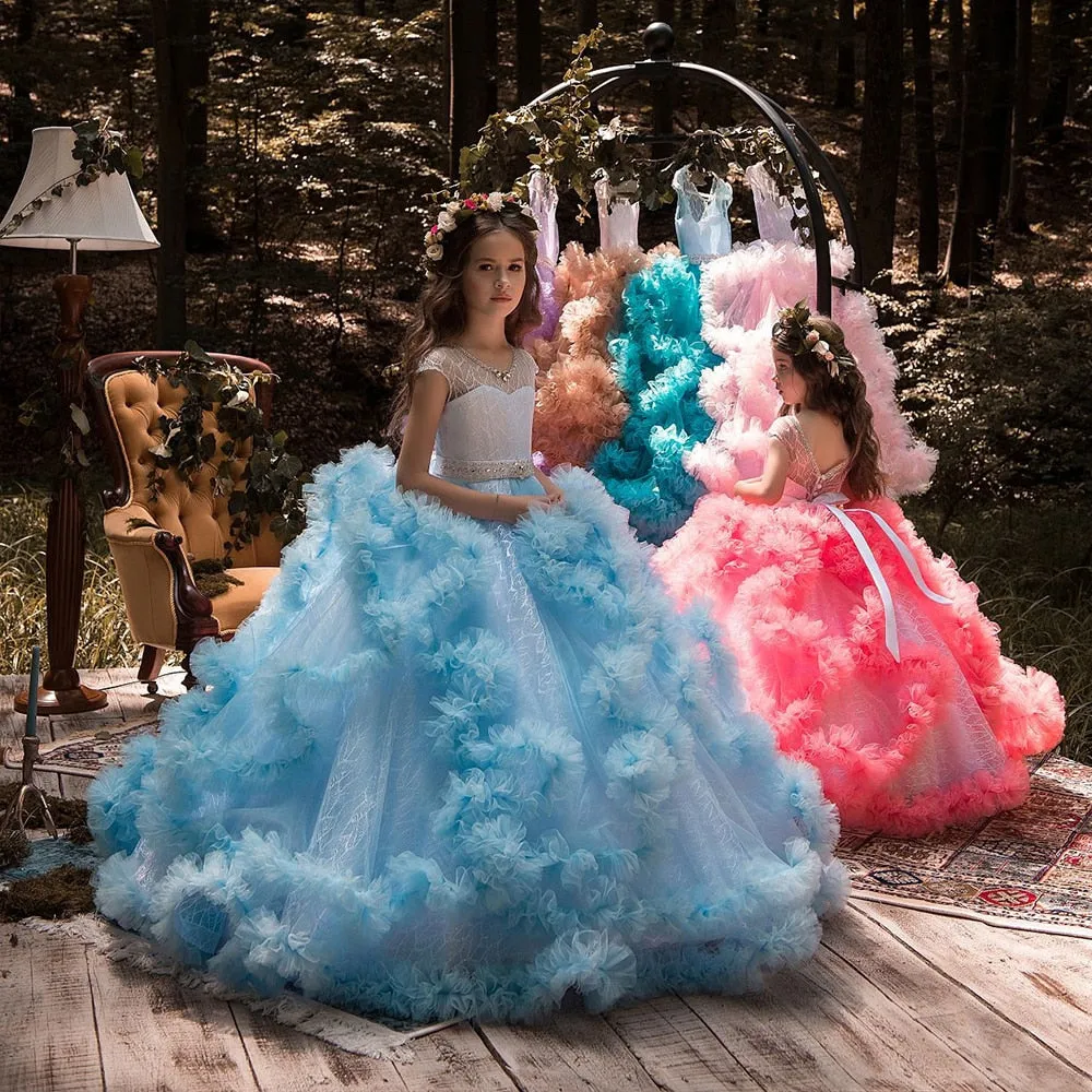 Cloud Feather Flower Girl Ball Gown Dresses For Weddings Pageants