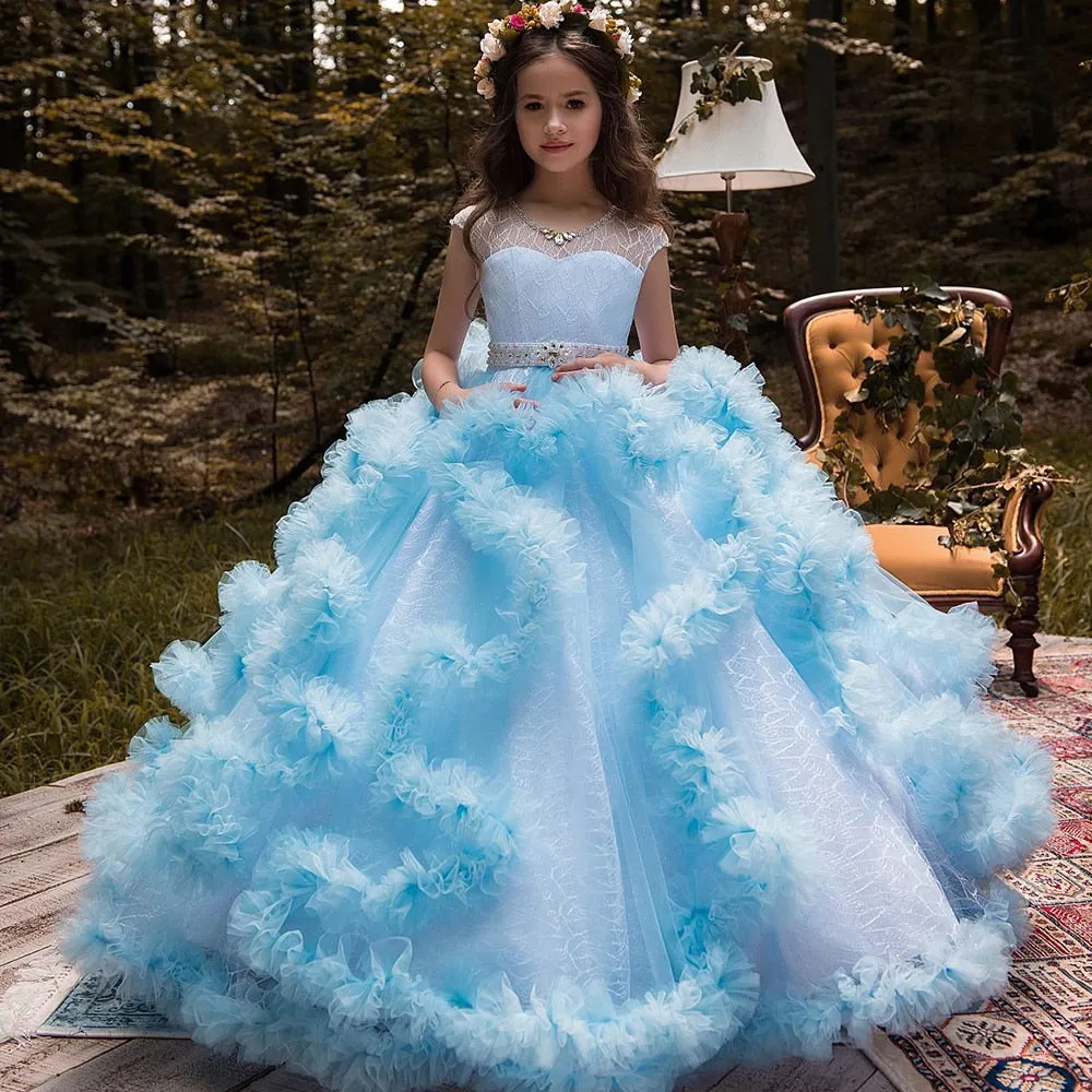 Cloud Feather Flower Girl Ball Gown Dresses For Weddings Pageants