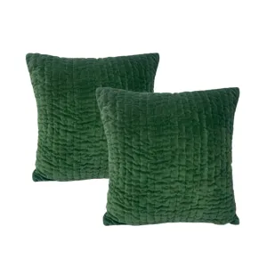 Cloud Linen Minerva Embroidered Cotton Velvet Emerald 50x50cm Twin Pack Polyester Filled Cushion