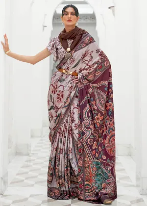 Cloudy Grey Digital Floral Printed Crepe Silk Saree