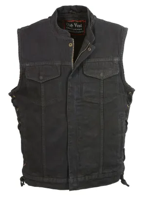 Club Vest CVM3002 Men's Classic Black Side Lace Denim Vest with Dual Front Closure