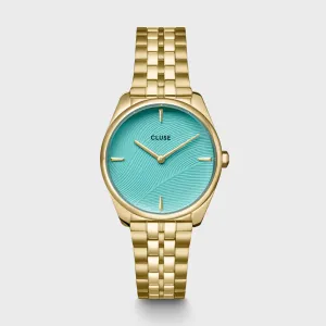 Cluse Féroce Petite Watch Steel, Leaf Texture Pool Blue, Gold Colour