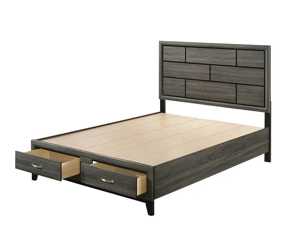 Clyde King Bed w/Front Drawers, Weathered Gray