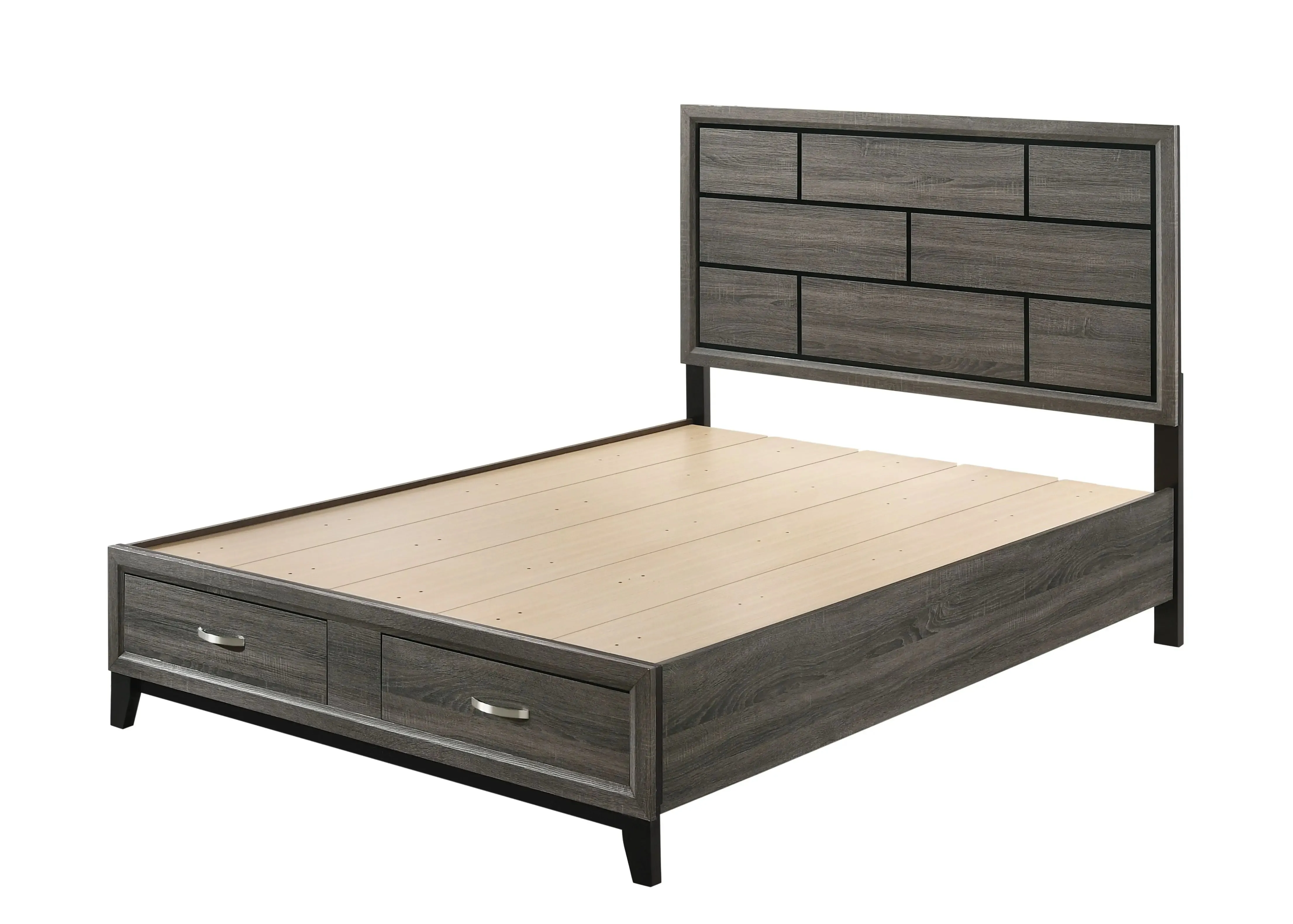 Clyde King Bed w/Front Drawers, Weathered Gray