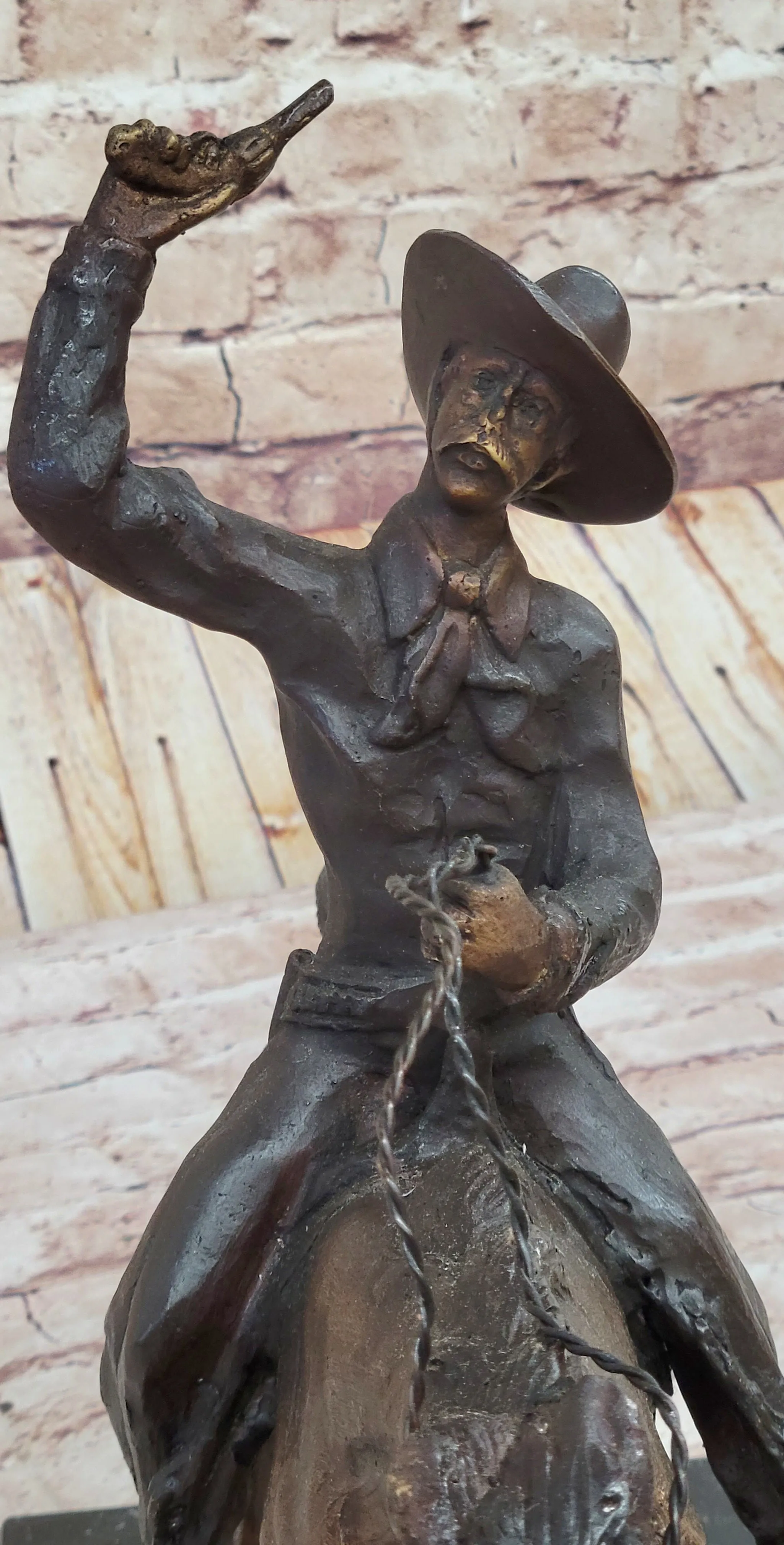 C.M. RUSSELL COWBOY RIDING HORSE Handcrafted Bronze Sculpture Statue Art Decor