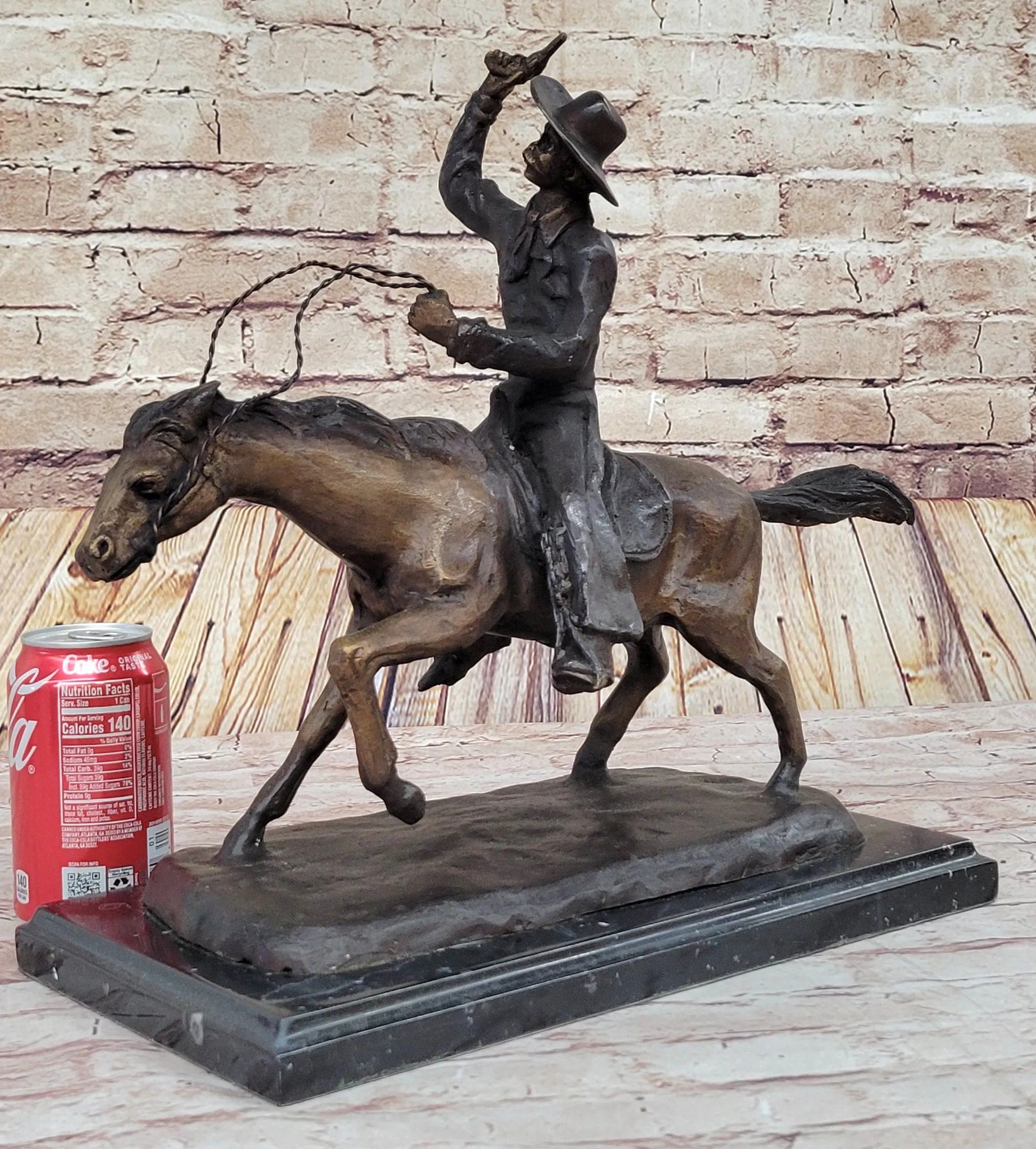 C.M. RUSSELL COWBOY RIDING HORSE Handcrafted Bronze Sculpture Statue Art Decor