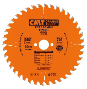 CMT Orange Tools 292.165.40H FINE FINISH 6-1/2”x0.087”/0.062”x20mm   T=40 ATB