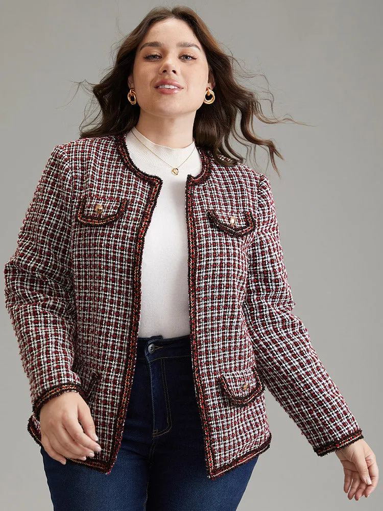 Coarse Tweed Gingham Plisse Flap Pocket Blazer