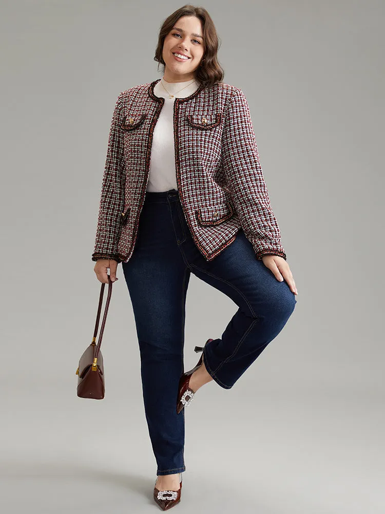 Coarse Tweed Gingham Plisse Flap Pocket Blazer