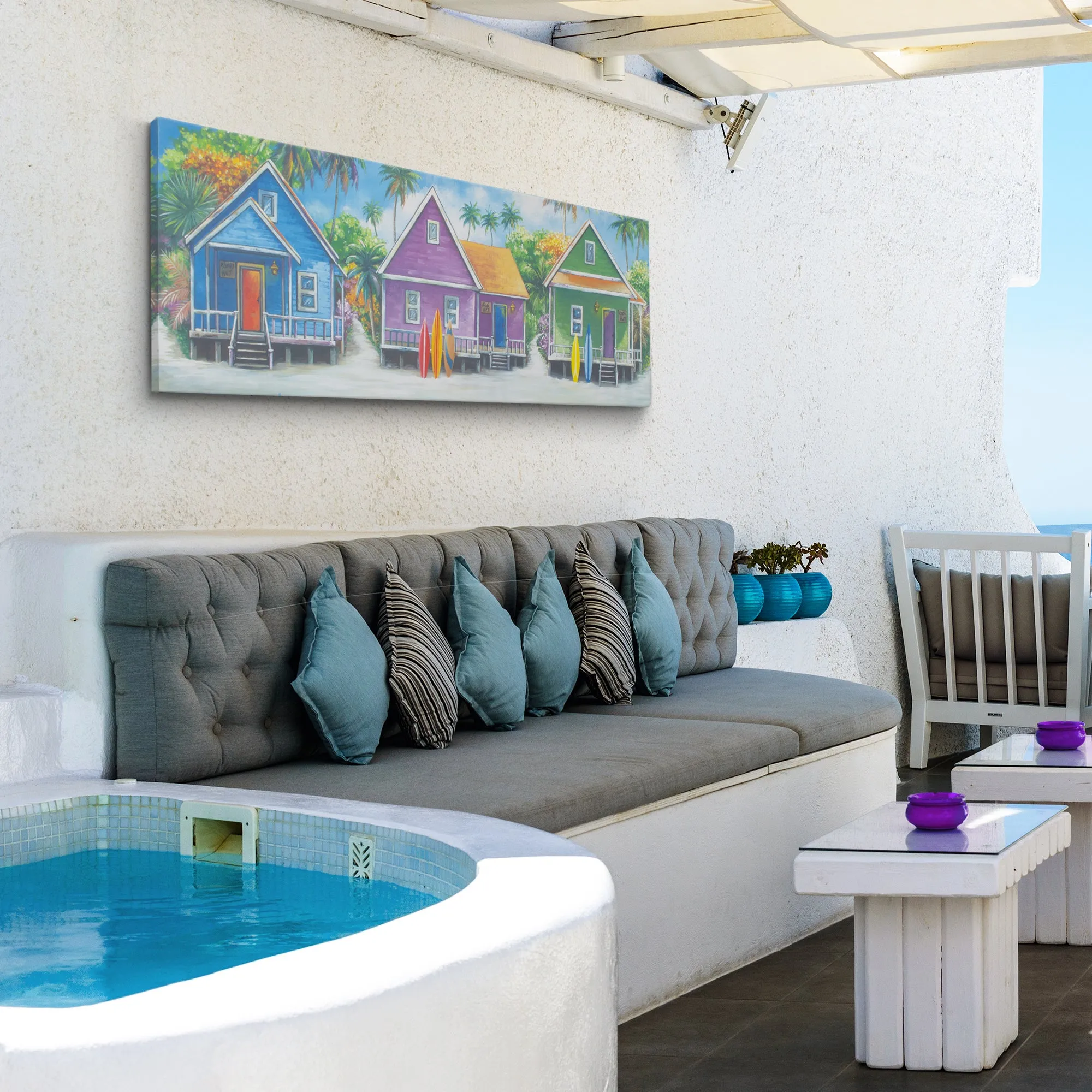 Coastal Cabins Crop Outdoor Canvas Art Print - 16x48