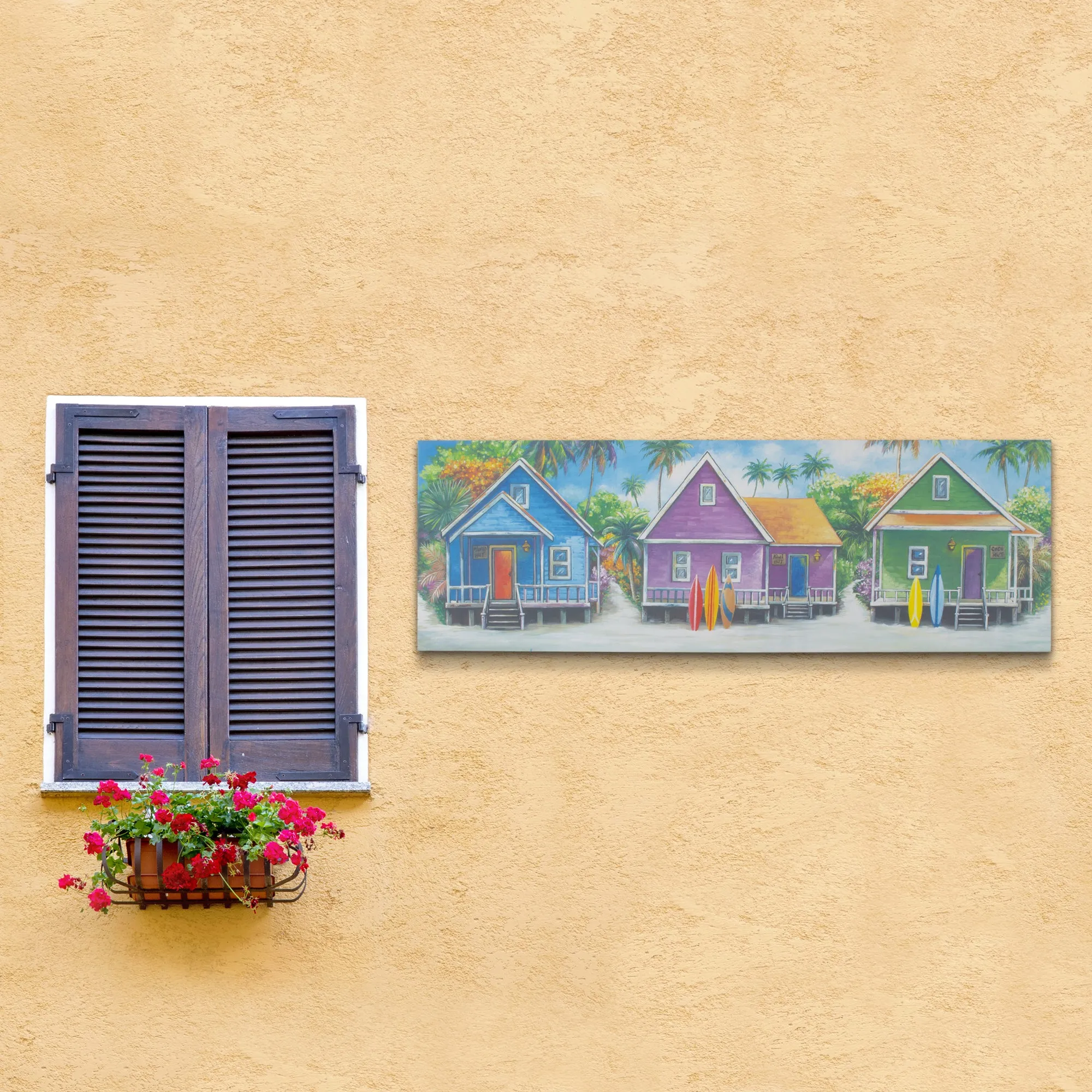 Coastal Cabins Crop Outdoor Canvas Art Print - 16x48