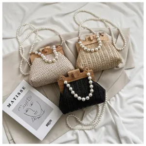 Coastal Chic: Pearl Accent Straw Shoulder Bag