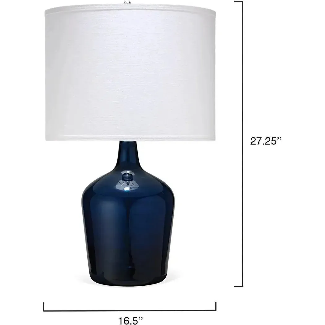 Coastal Navy Blue Glass Plum Jar Table Lamp White Shade