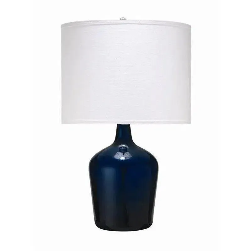 Coastal Navy Blue Glass Plum Jar Table Lamp White Shade