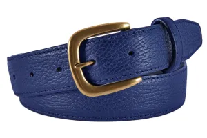 Cobalt Blue Pebbled Leather Belt, Hudson Buckle (Antique Brass)