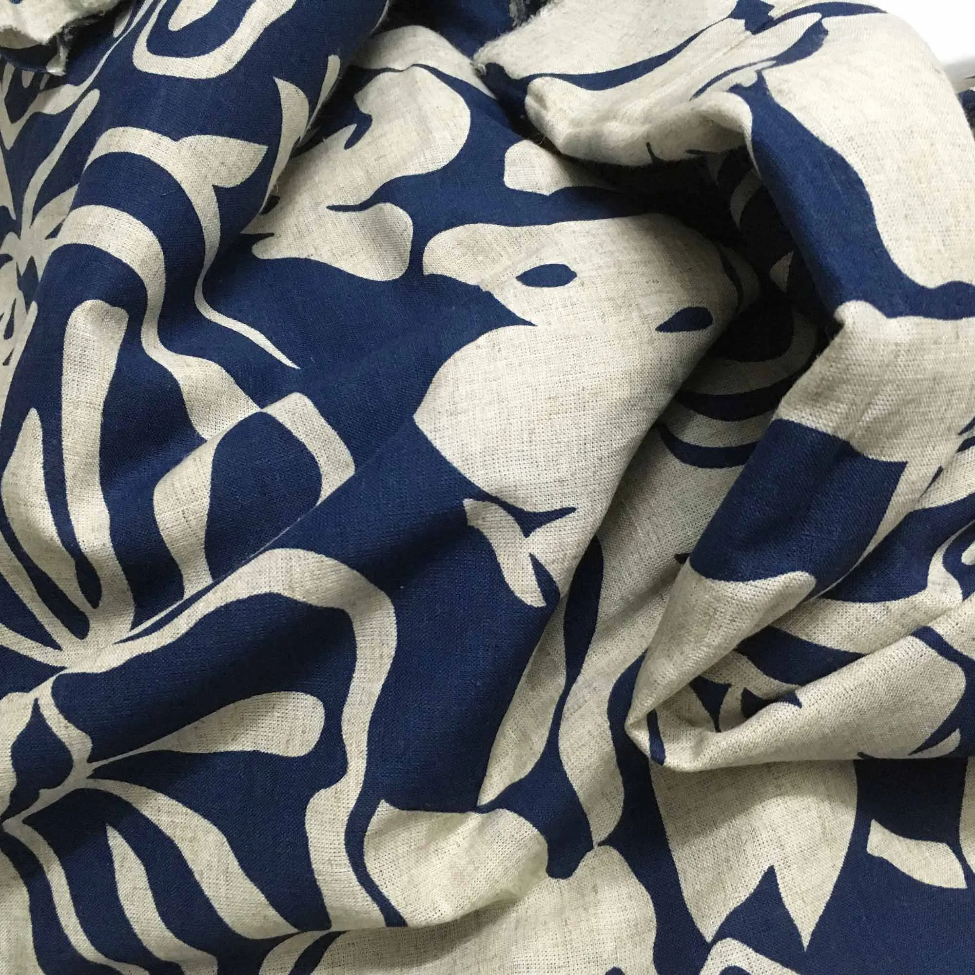 Cobalt Gray Pure Linen Printed Fabric