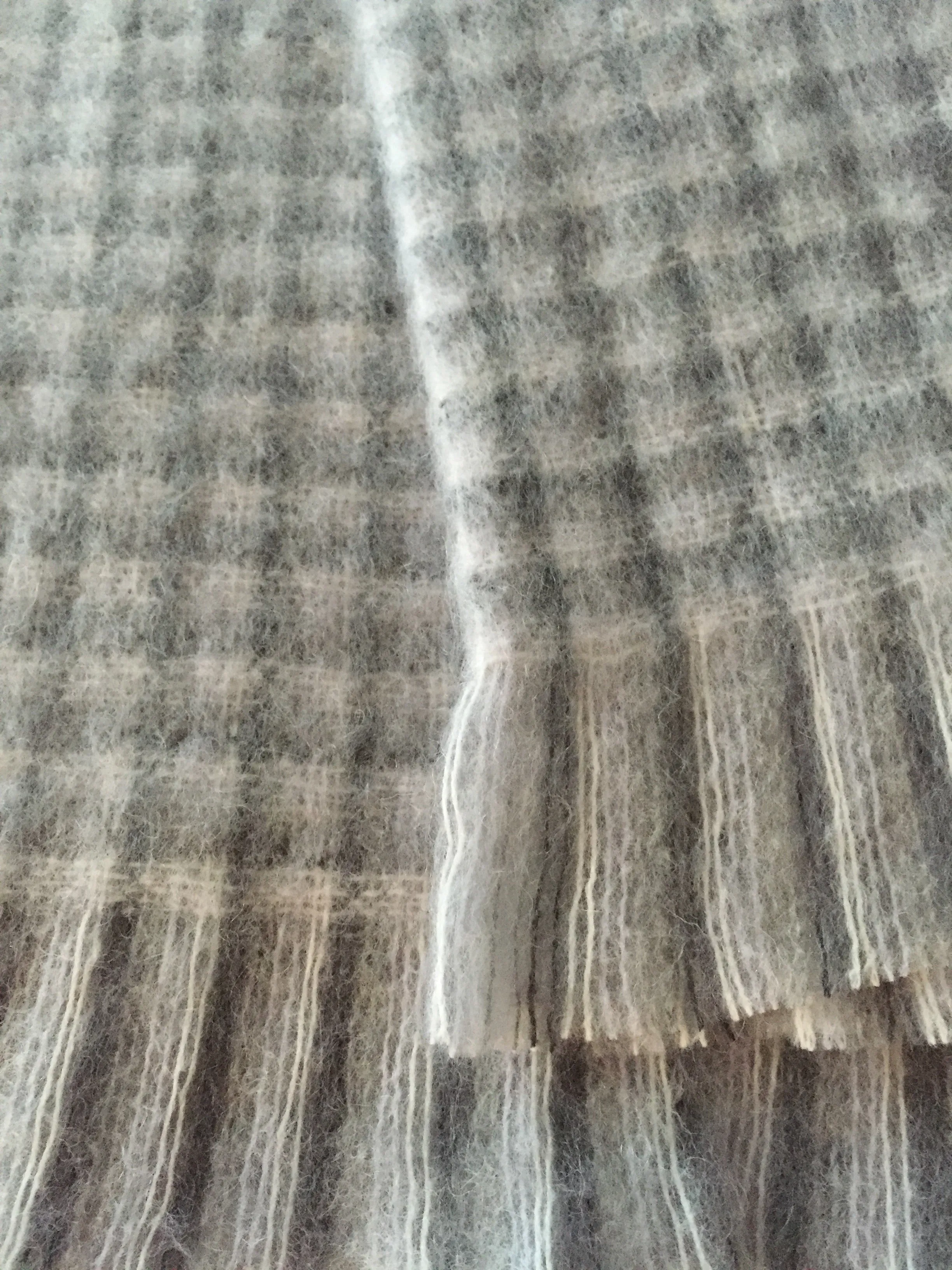 Cobweb Grey Check Mohair Throw Rug