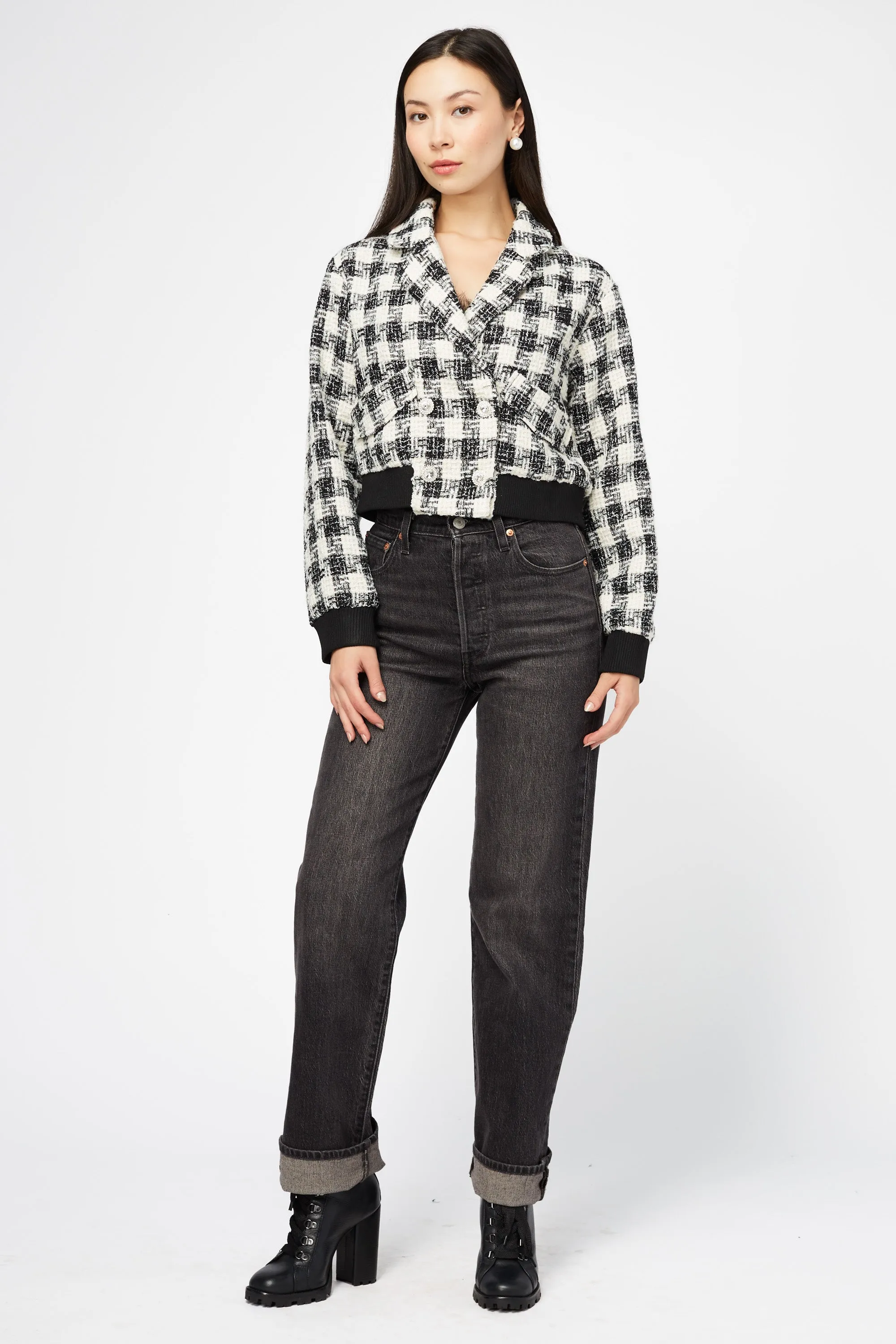 Coco Houndstooth Rhinestone Button Jacket