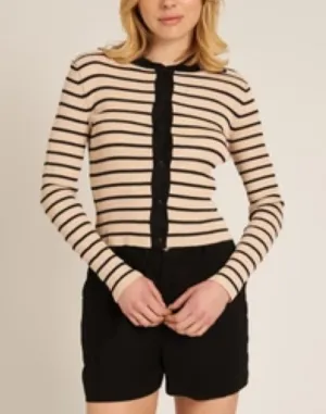 Coffee Bean Striped Sweater with Collar in Beige/Black