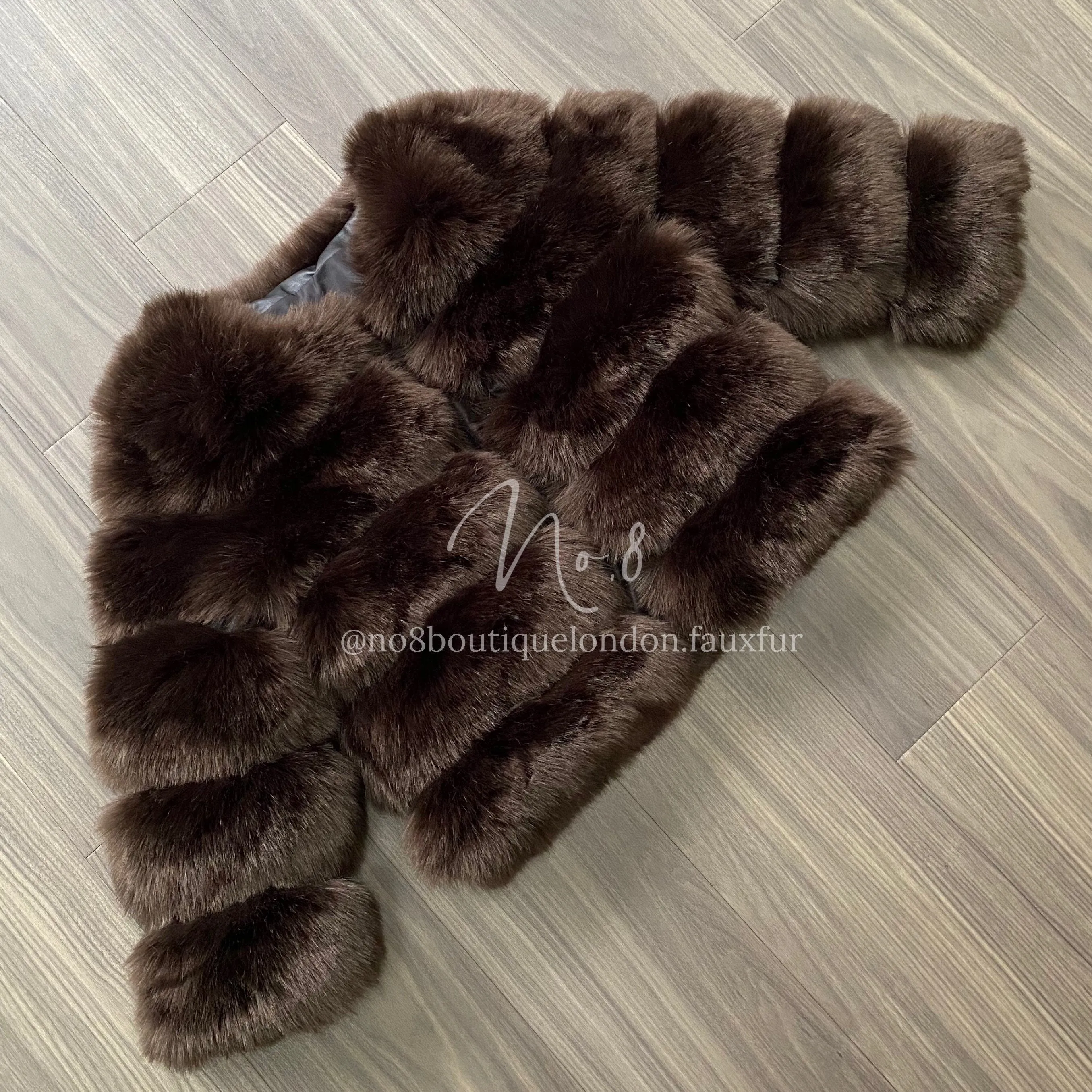 Coffee Brown Faux Fur Jacket With 5 Rows