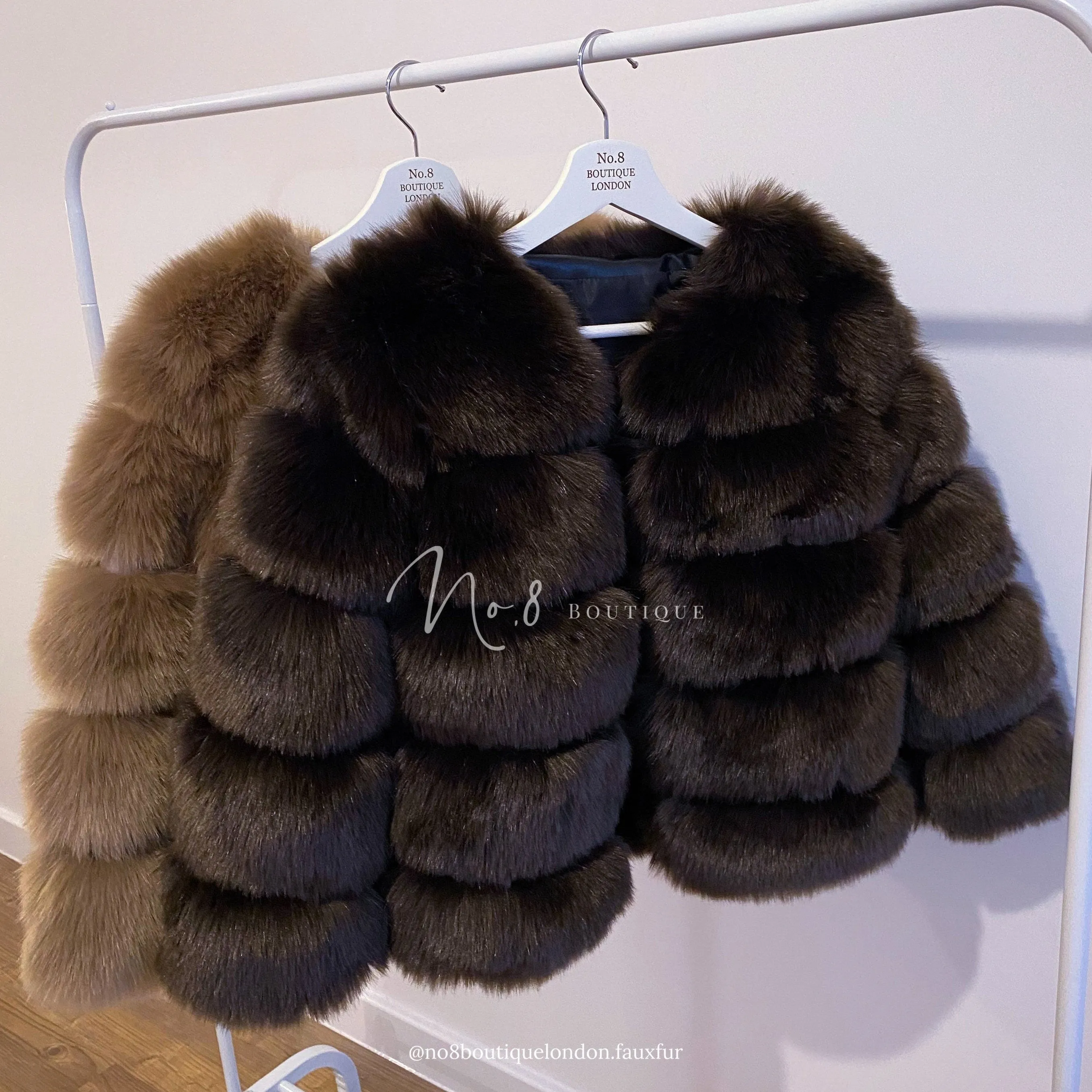 Coffee Brown Faux Fur Jacket With 5 Rows