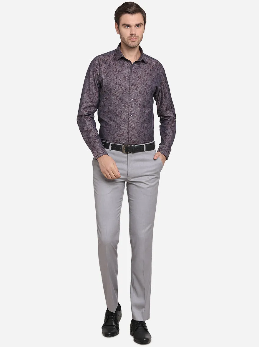 Coffee Brown Printed Slim Fit Formal Shirt  | Metal