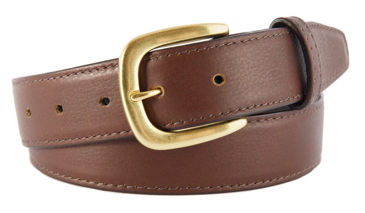 Coffee Brown Smooth Leather Belt, Hudson Buckle (Gold)