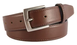 Coffee Brown Smooth Leather Belt, Signature Buckle (Brushed Silver)