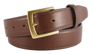 Coffee Brown Smooth Leather Belt, Signature Buckle (Gold)