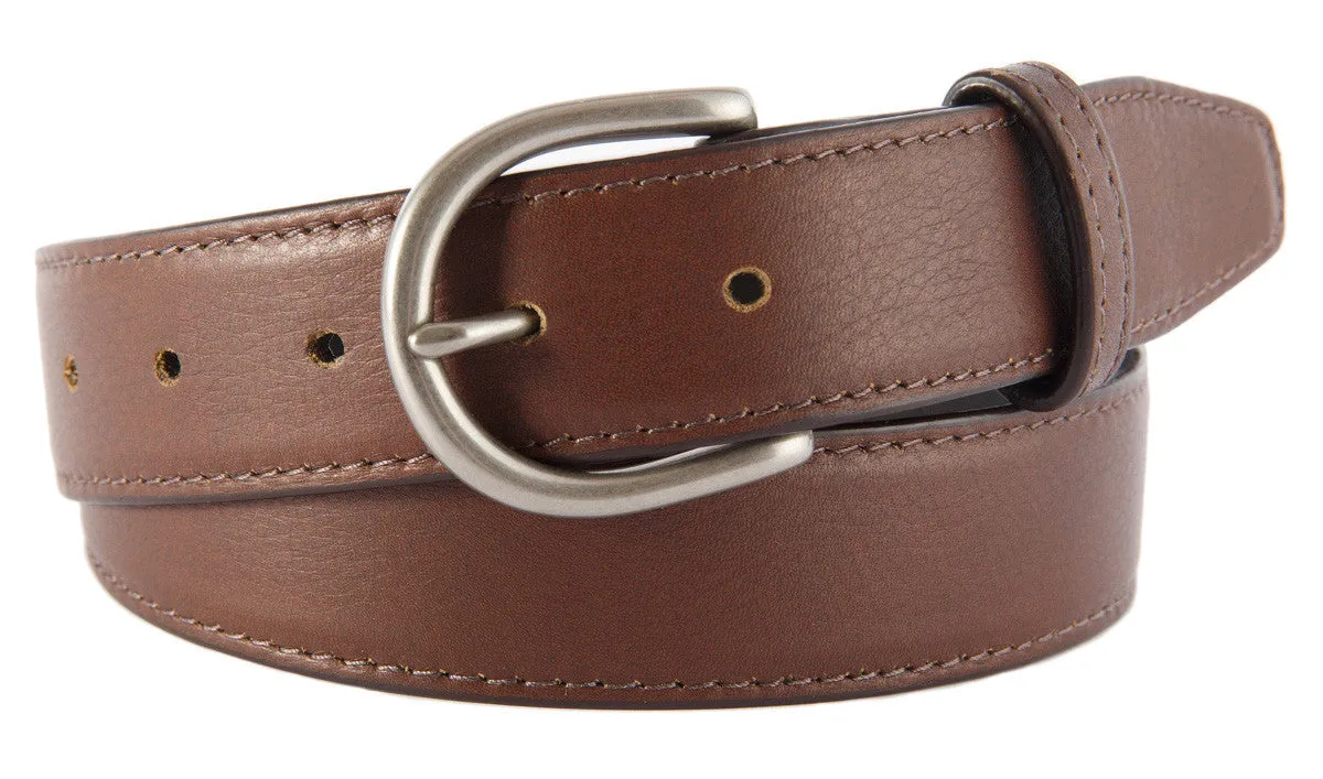 Coffee Brown Smooth Leather Belt, Soho Buckle (Brushed Silver)