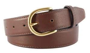 Coffee Brown Smooth Leather Belt, Soho Buckle (Gold)