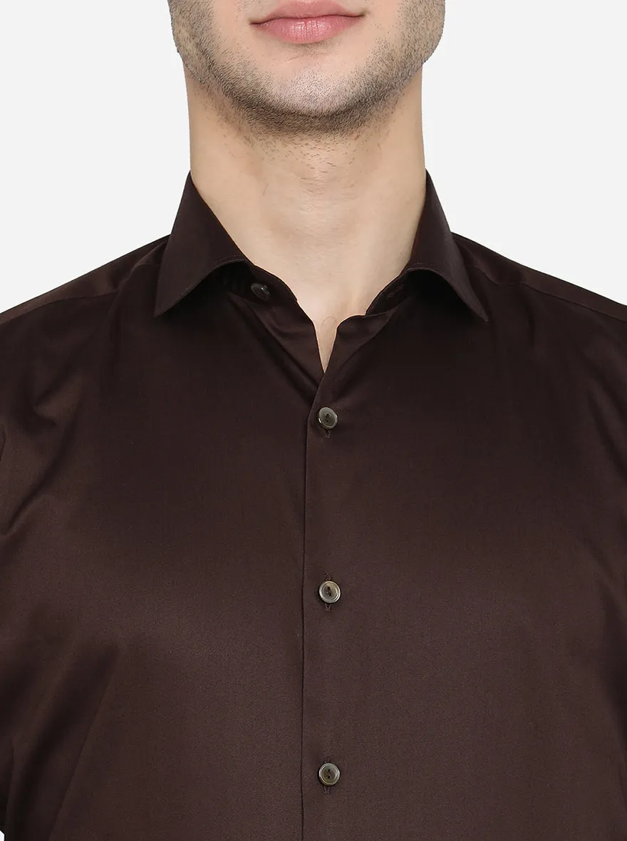 Coffee Brown Solid Slim Fit Party Wear Shirt | Wyre