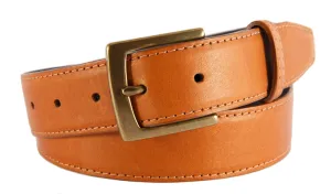 Cognac Smooth Leather Belt, Signature Buckle (Antique Brass)