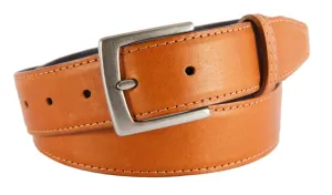 Cognac Smooth Leather Belt, Signature Buckle (Brushed Silver)