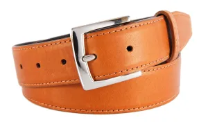 Cognac Smooth Leather Belt, Signature Buckle (Shiny Silver)