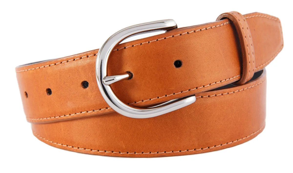 Cognac Smooth Leather Belt, Soho Buckle (Shiny Silver)