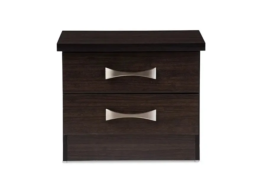 Colburn 2-Drawer Dark Brown Finish Wood Storage Nightstand Bedside Table