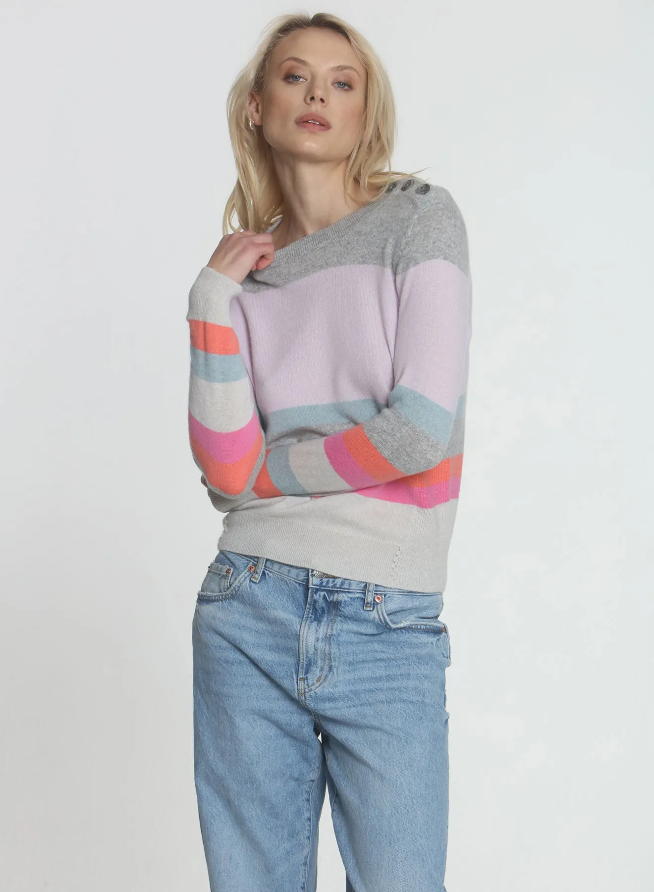 Colby Button Neck - Fog/pink