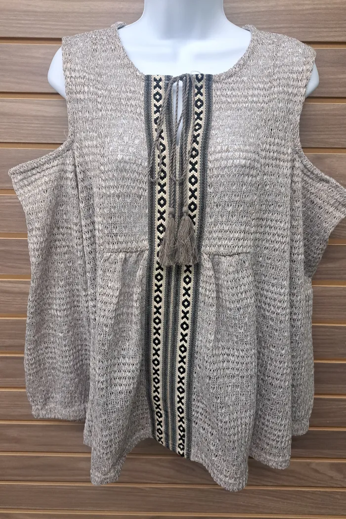 Cold shoulder tie at neck long sleeved top