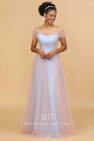 Cold Shoulder Two-tone Tulle A-line Bridesmaid Dress