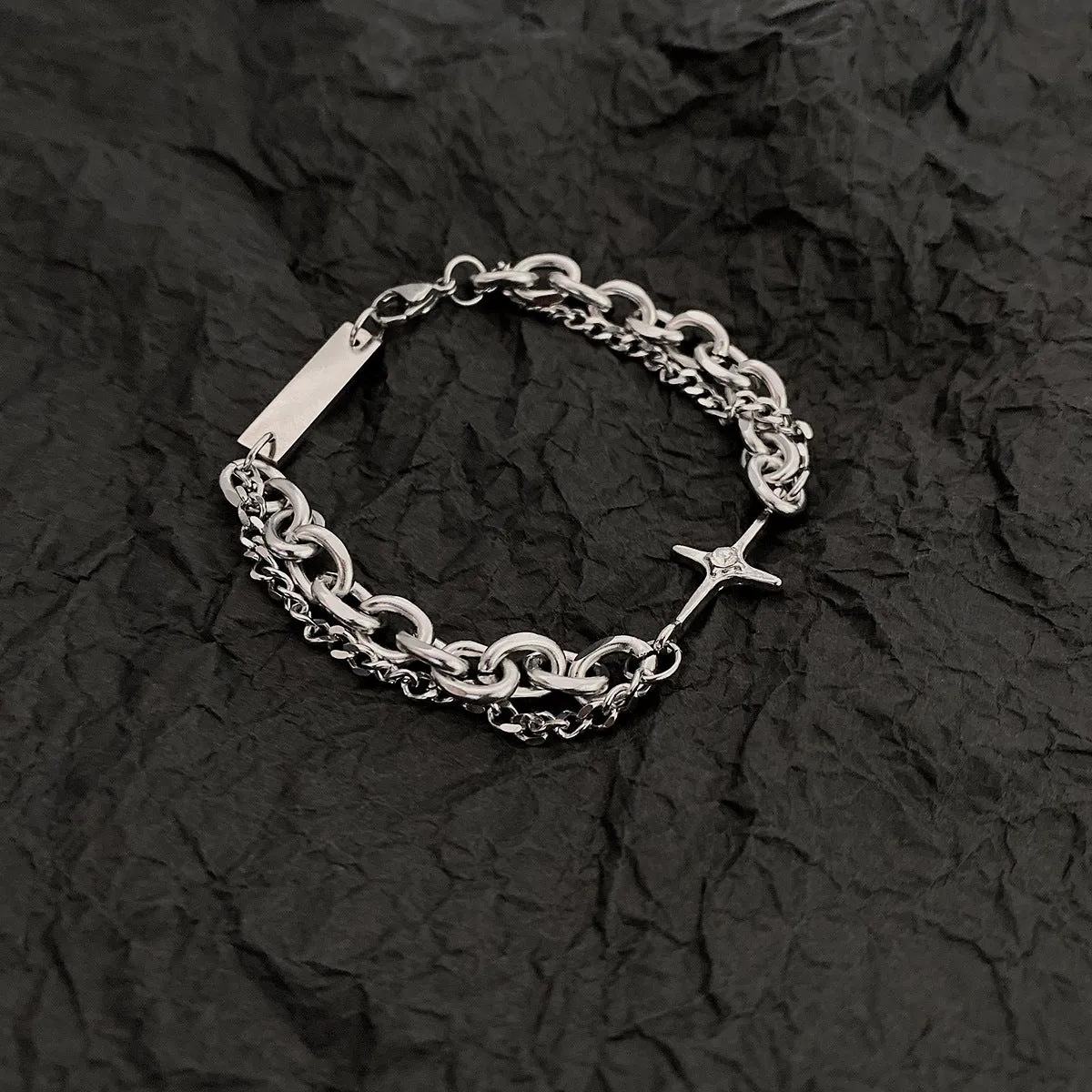 Cold Wind Niche Design Sense Retro Cross Diamond Double-layer Bracelet