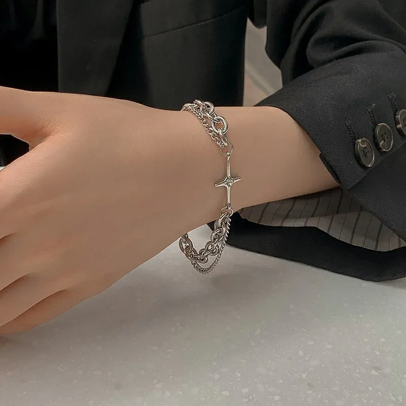 Cold Wind Niche Design Sense Retro Cross Diamond Double-layer Bracelet