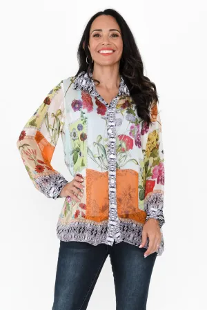 Coletta Cream Floral Silk Shirt