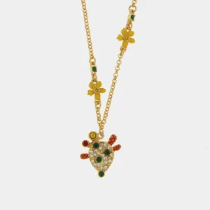 Collana in metallo conc cactus e pietre colorate  | Rohome