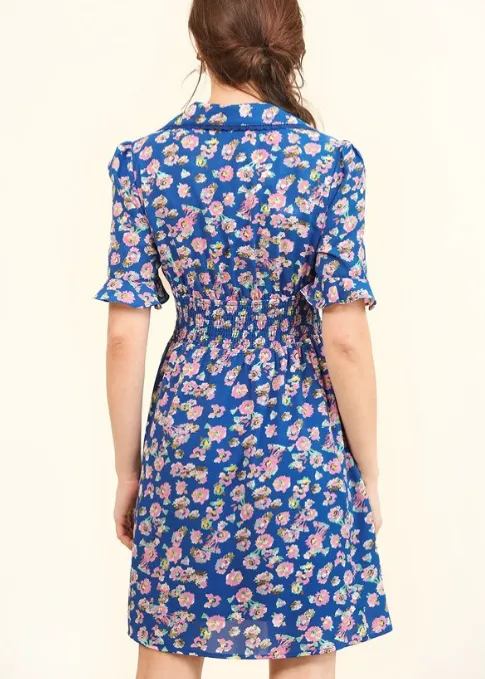 Collared Floral Print Dress with Lace Trim