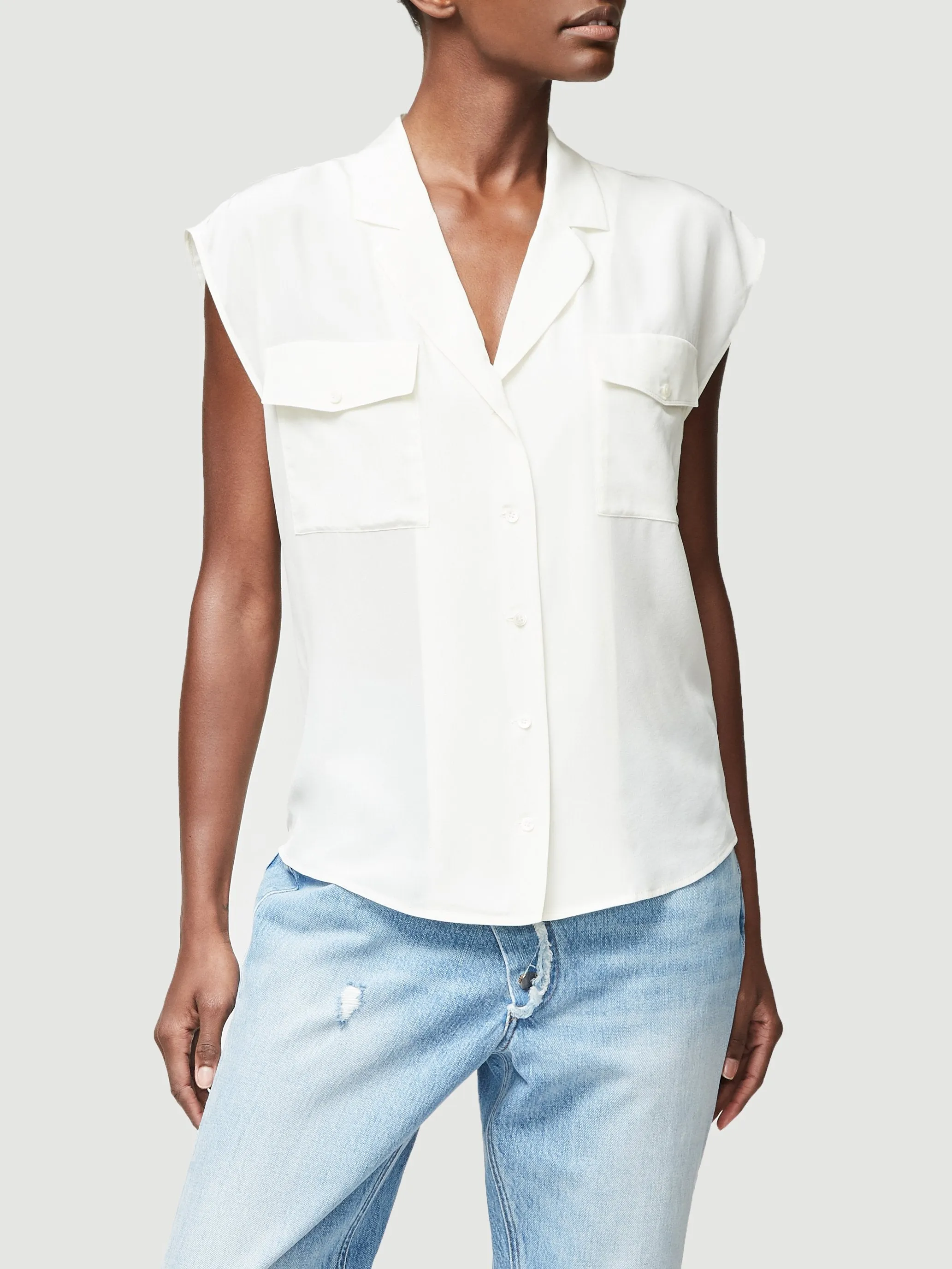 Collared Sleeveless Top -- Off White