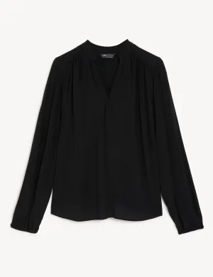 Collarless Regular Fit Long Sleeve Blouse