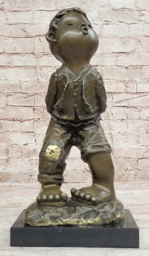 Collectible Miguel Lopez Chinese Boy Bronze Statue Fine Art Home Decor