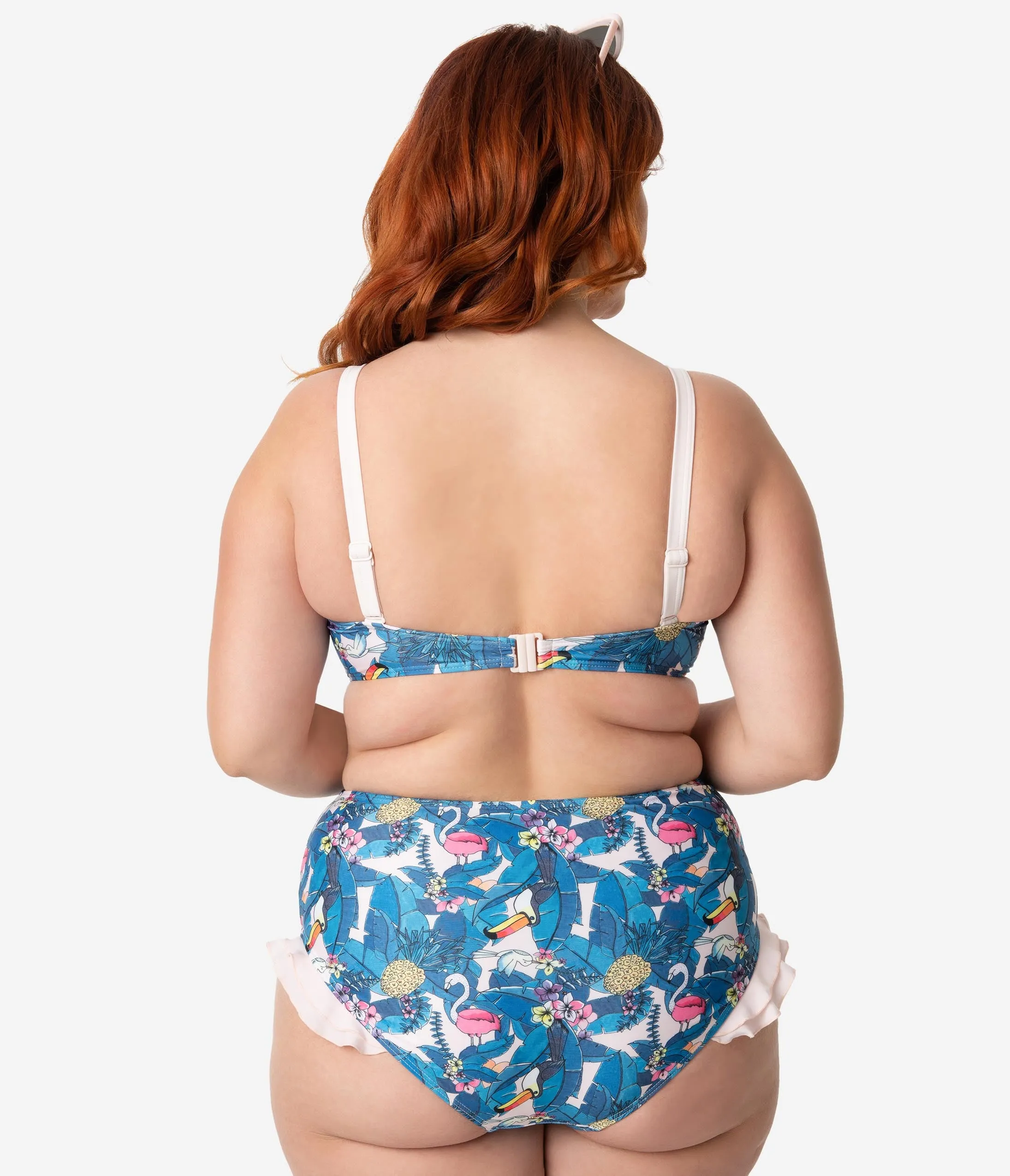 Collectif x Playful Promises Blue & Pink Toucan Print Ruffle Balcony Swim Top