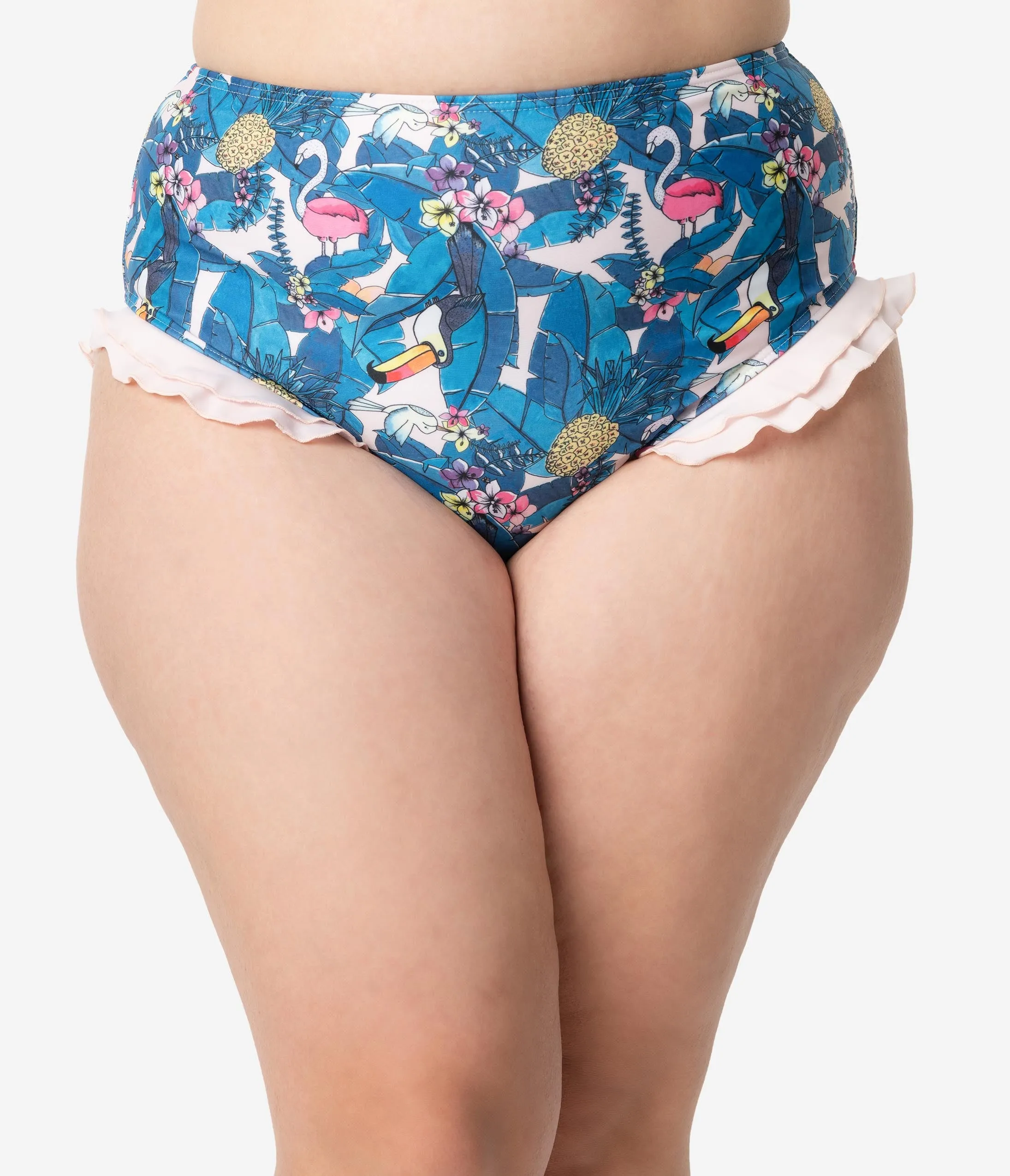 Collectif x Playful Promises Blue & Pink Toucan Print Ruffle Swim Bottoms